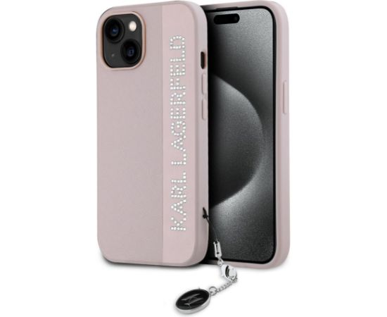 Karl Lagerfeld Apple  Karl Lagerfeld PU Saffiano Rhinestone Charm Case for iPhone 15 Pink