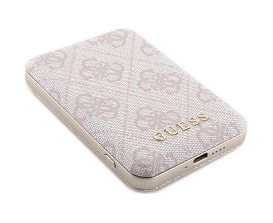 Guess Powerbank indukcyjny 15W GUPB5FP4EMGP 5000mAh różowy|pink 4G Leather Metal Logo MagSafe