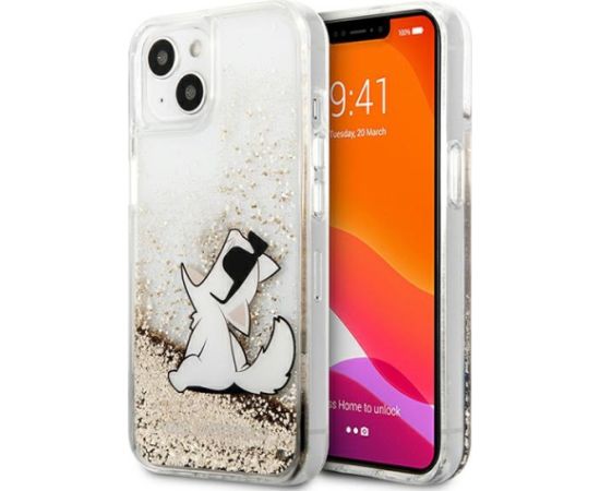 KLHCP13SGCFD Karl Lagerfeld Liquid Glitter Choupette Eat Case for iPhone 13 mini Gold
