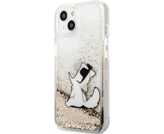 KLHCP13SGCFD Karl Lagerfeld Liquid Glitter Choupette Eat Case for iPhone 13 mini Gold