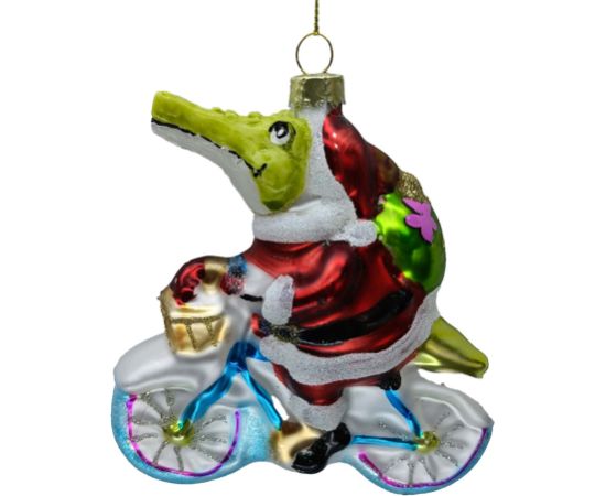 Christmas ornament JOY CROCODILE BIKE 11.7cm, glass