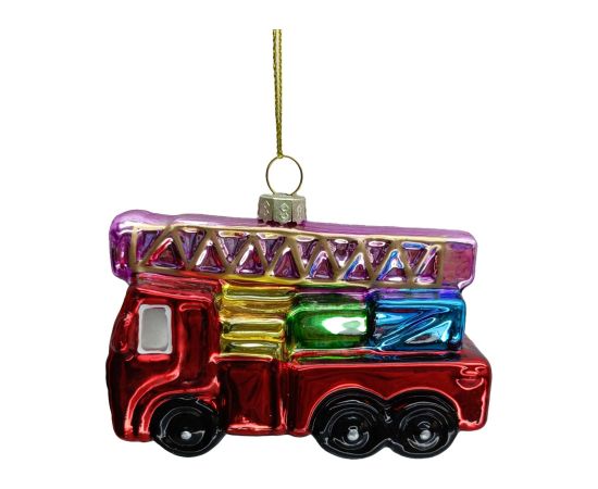 Christmas ornament JOY FIRETRUCK 10cm, glass