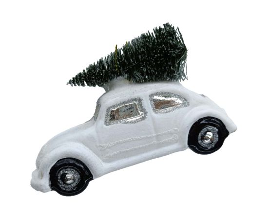 Christmas ornament JOY CAR WHITE 10.6cm, glass