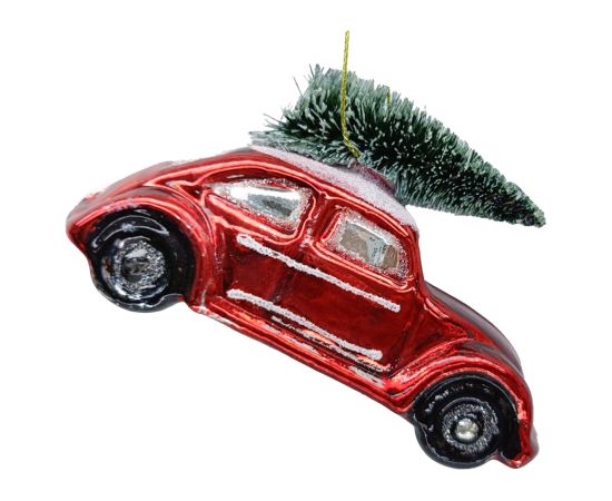 Christmas ornament JOY CAR RED 10.6cm, glass