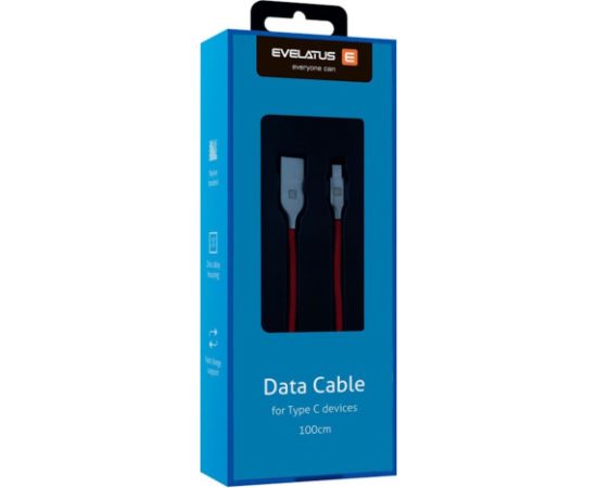 Evelatus TPC06 Neilona Pīts cinkota konektora USB uz USB-C Datu & PD 20W uzlādes kabelis 1m Sarkans