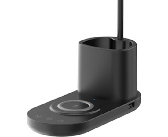 Elight T9 5W Galda fleksibla Lampa ar 15W Bezvadu lādētāju + Pildspalvu glāze USB pieslēgums Melna