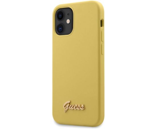 Guess   iPhone 12 mini Silicone Metal Logo Script Cover Yellow