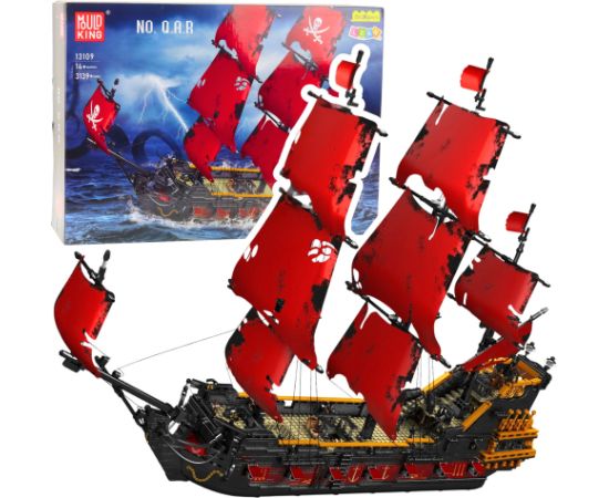 Leantoys Construction Bricks Pirate Ship Red Sails 3139 pcs.