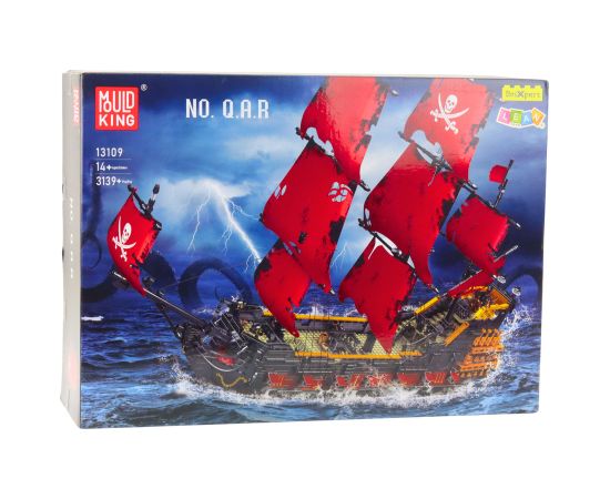 Leantoys Construction Bricks Pirate Ship Red Sails 3139 pcs.