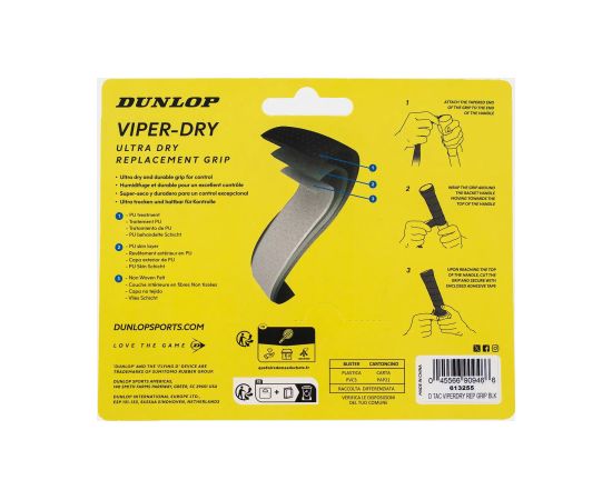 Tennis racket replacement grip DUNLOP VIPERDRY ATP 1pcs, black