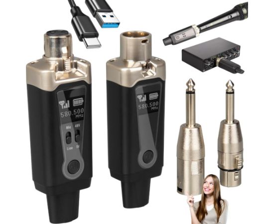 Light4me DNA WXLR1 bezprzewodowy system transmisji audio UHF USB-C +48V Phantom 2x adapter XLR/jack 6,35 mm zestaw