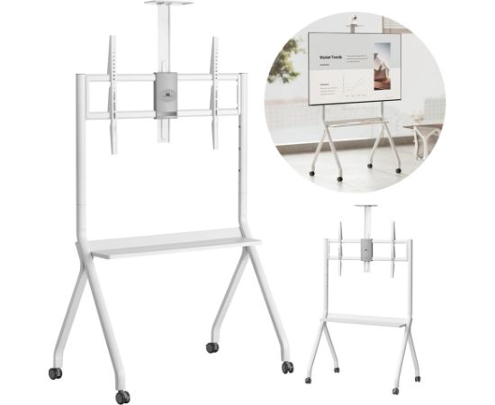 Maclean TV stand / cart, camera shelf, on casters, 55-100", max load 120kg/10kg shelf, max. VESA 900x600, white, MC-114 W