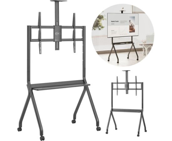 Maclean TV stand / cart, camera shelf, on casters, 55-100", max load 120kg/10kg shelf, max. VESA 900x600, black, MC-114 B