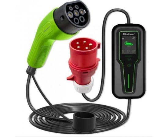 Qoltec Mobile charger for electric cars EV with 2-in-1 adjustment Type 2 7kW CEE 32A/5 PIN 230V LCD Portable Wallbox 5m