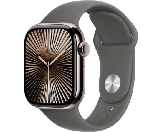 Apple Watch Series 10, Smartwatch (Titanium Natural, Titanium Case, 42 mm, Stone grey Sport Band S/M, cellular)