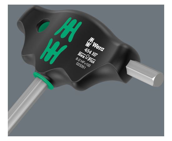 Wera 454/7 HF set 2 T-handle screwdrivers + rack, 7 pieces (black/green, with holding function)