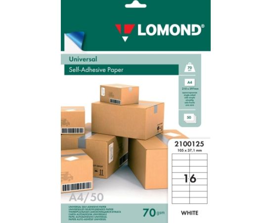 Lomond Self-Adhesive Paper Universal Labels, 16/105x37, A4, 50 sheets, White