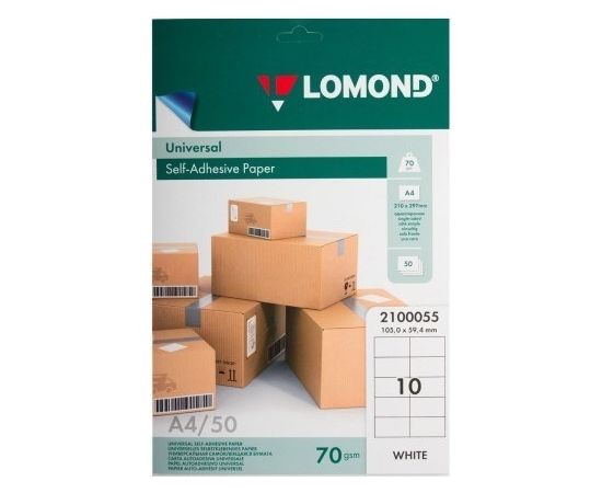 Lomond Self-Adhesive Paper Universal Labels, 10/105x59,4, A4, 50 sheets, White