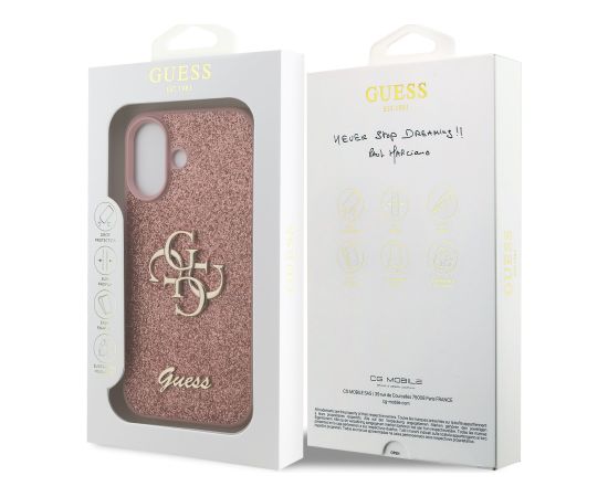 Guess PU Fixed Glitter 4G Metal Logo Case Aizsargapvalks priekš Appel iPhone 17