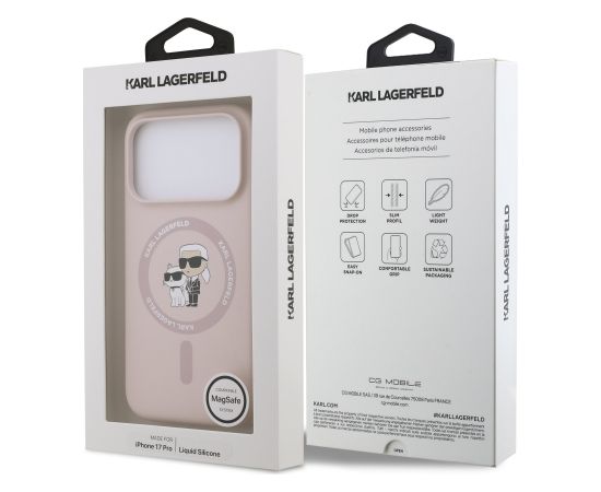 Karl Lagerfeld Liquid Silicone Karl and Choupette MagSafe Case Aizsargapvalks priekš Apple iPhone 17 Pro Neoriģinālie Maciņi