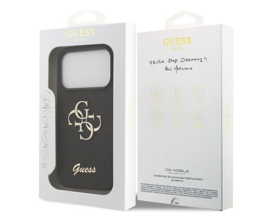 Guess PU Fixed Glitter 4G Metal Logo Case Aizsargapvalks priekš Appel iPhone 17 Pro