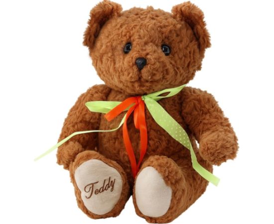 Leantoys Pluszowa Maskotka Przytulanka Miś Zielono-Czerwona Kokarda Brązowy 30cm LEAN Toys