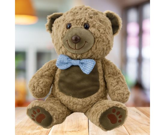 Leantoys Pluszowa Maskotka Przytulanka Miś Niebieska Mucha Jasnobrązowy 30cm LEAN Toys