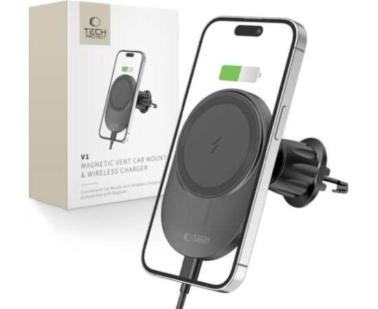 Tech-Protect   Tech-Protect MM15W-V1 Car Phone Holder with MagSafe 15W Inductive Charger for Air Vent - Black
