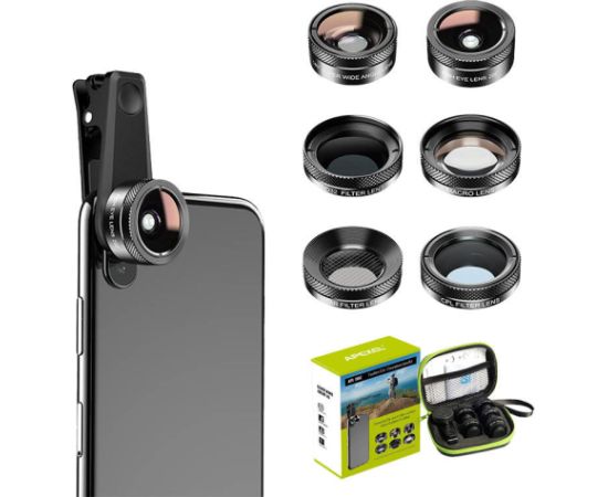 Mobile lens kit APEXEL APL-DG6V2 6 in 1 universal (black)