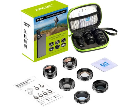 Mobile lens kit APEXEL APL-DG6V2 6 in 1 universal (black)