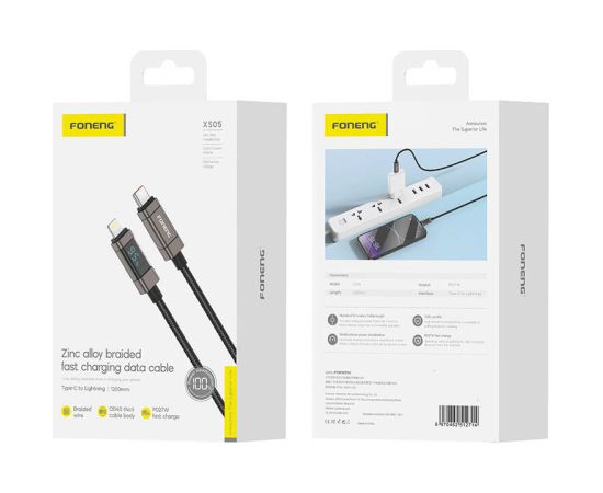 Foneng XS05 PD27W USB-C to Lightning cable, 1.2m (black) Data USB kabeļi