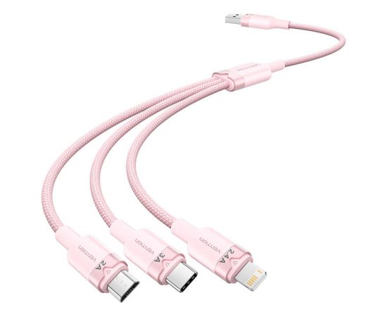 USB 2.0 A to 3in1 3A cable Vention CTPPG 1.5M (pink)