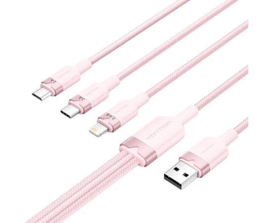 USB 2.0 A to 3in1 3A cable Vention CTPPG 1.5M (pink)
