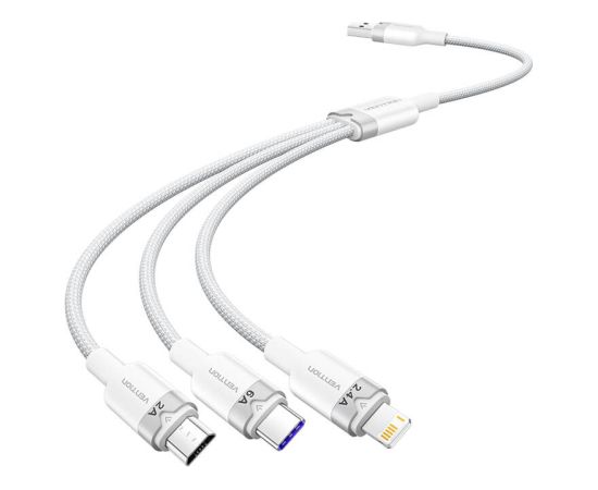 USB 2.0 A to 3-in-1 6A cable Vention CTRWG 1.5M (white)
