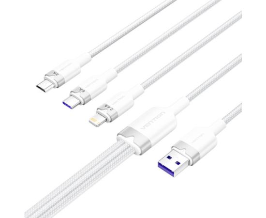 USB 2.0 A to 3-in-1 6A cable Vention CTRWG 1.5M (white)