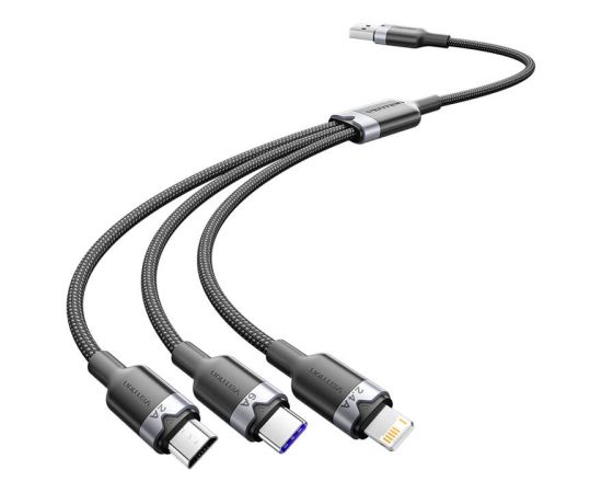 USB 2.0 A to 3-in-1 6A cable Vention CTRBG 1.5M (black)