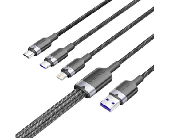 USB 2.0 A to 3-in-1 6A cable Vention CTRBG 1.5M (black)