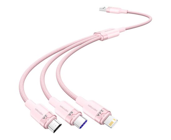 USB 2.0 A to 3-in-1 6A cable Vention CTRPG 1.5M (pink)