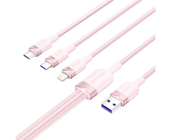 USB 2.0 A to 3-in-1 6A cable Vention CTRPG 1.5M (pink)