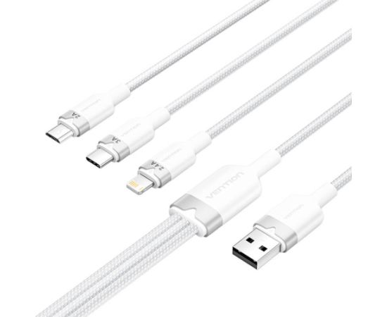 USB 2.0 A to 3in1 3A cable Vention CTPWG 1.5M (white)
