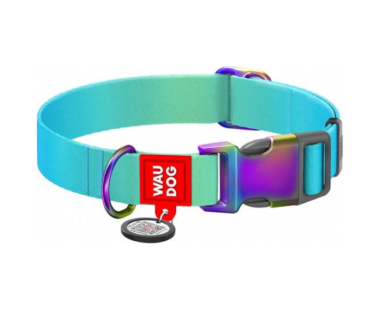 Nylon collar with QR code for Waudog gradient dog, blue , size L Citas preces