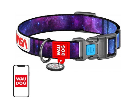 Waudog "NASA21" nylon dog collar with QR code, size M, width 20 mm