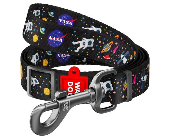 Waudog nylon dog leash, pattern "NASA21", width 25 mm, length 122 cm.