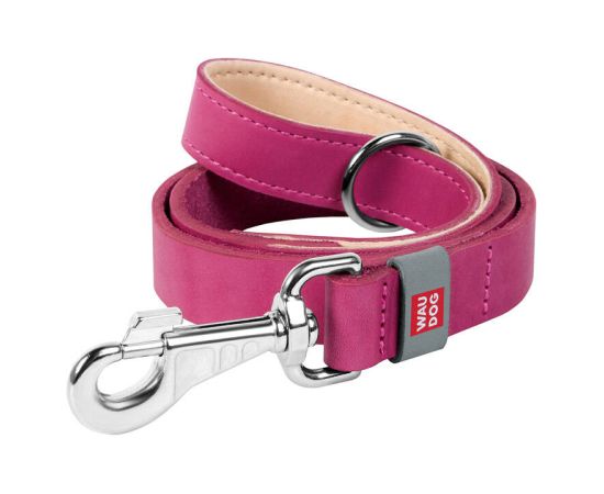 WAUDOG natural leather dog leash 25 mm wide, 122 cm long pink
