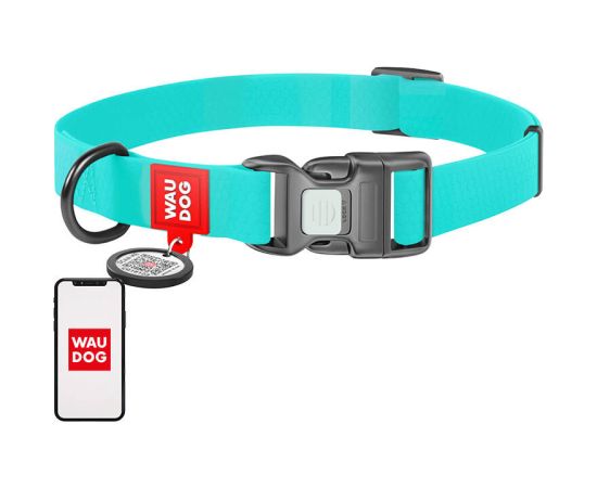 Waterproof glowing dog collar with QR passport WAUDOG 40 mm wide, 46-70 cm long