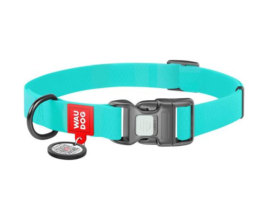 Waterproof glowing dog collar with QR passport WAUDOG 40 mm wide, 46-70 cm long