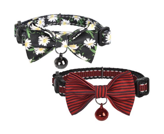 Collar set Dogness for cats 2 pcs (Daisy Black/Waterproof Red)