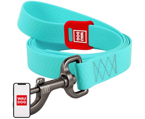 WAUDOG waterproof luminescent dog leash 25mm wide, 183 cm long turquoise
