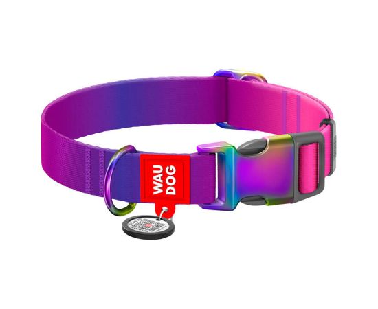 Waudog gradient nylon dog collar with QR code, purple , size M
