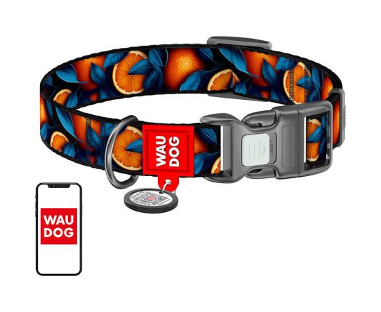 Waudog "Oranges" nylon dog collar with QR code, size XL